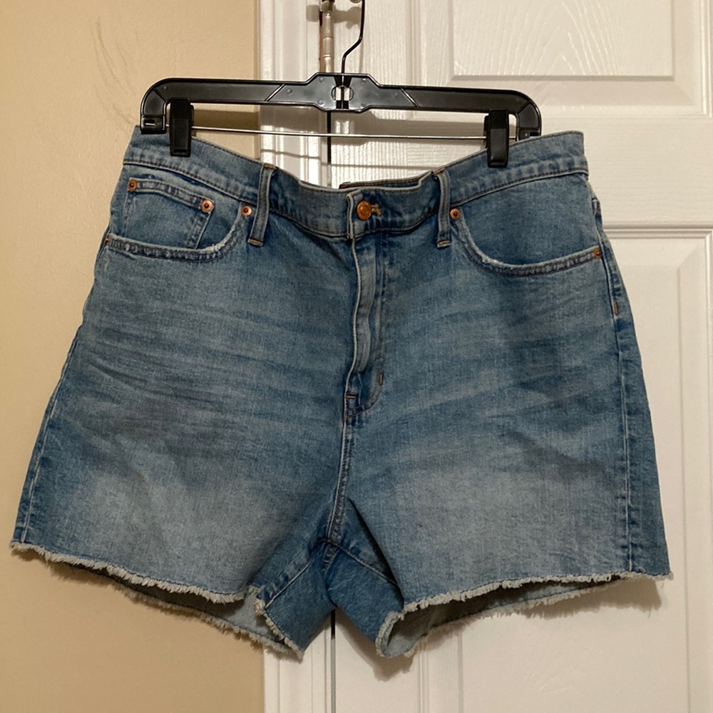 JCrew high-rise denim shorts in tea time wash